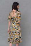 ĐẦM HOA DÁNG DÀI, CỔ VUÔNG LA MỘC, CHIFFON HOA KOREA