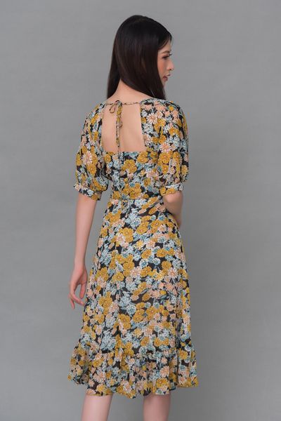 ĐẦM HOA DÁNG DÀI, CỔ VUÔNG MAXIVIC, CHIFFON HOA KOREA