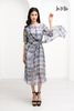 ĐẦM LA MỘC CHIFFON XOẮN EO, CỔ THUYỀN TAY LỬNG
