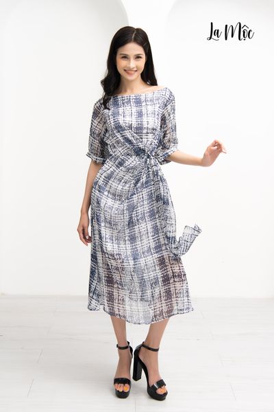 ĐẦM MAXIVIC CHIFFON XOẮN EO, CỔ THUYỀN TAY LỬNG