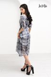 ĐẦM LA MỘC CHIFFON XOẮN EO, CỔ THUYỀN TAY LỬNG