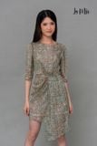 ĐẦM LA MỘC HOẠ TIẾT XANH, HỒNG, XẾP EO