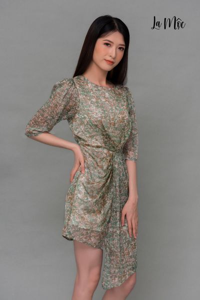 ĐẦM Maxivic HOẠ TIẾT XANH, HỒNG, XẾP EO