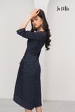 ĐẦM ÔM LA MỘC, MÀU XANH CHẤM BI, RÚT DÂY VÁY