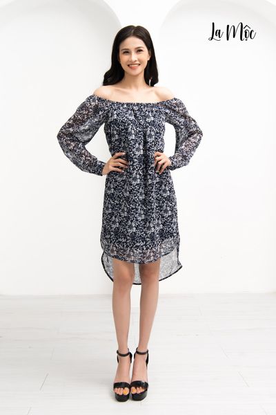 ĐẦM MAXIVIC TRỄ VAI XANH ĐEN, HOẠ TIẾT HOA TRĂNG