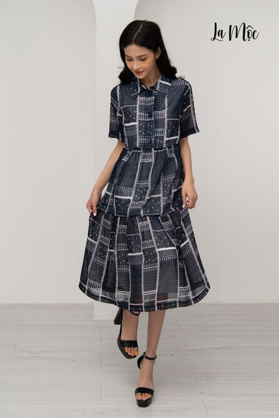 ĐẦM XÒE MAXIVIC HOA TIẾT SỌC VUÔNG, CỔ TRỤ