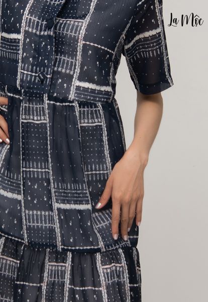 ĐẦM XÒE MAXIVIC HOA TIẾT SỌC VUÔNG, CỔ TRỤ