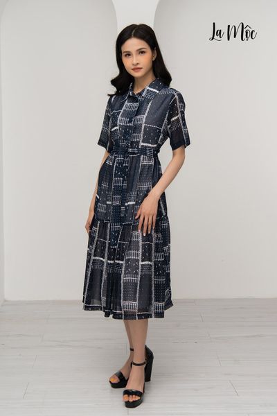 ĐẦM XÒE MAXIVIC HOA TIẾT SỌC VUÔNG, CỔ TRỤ