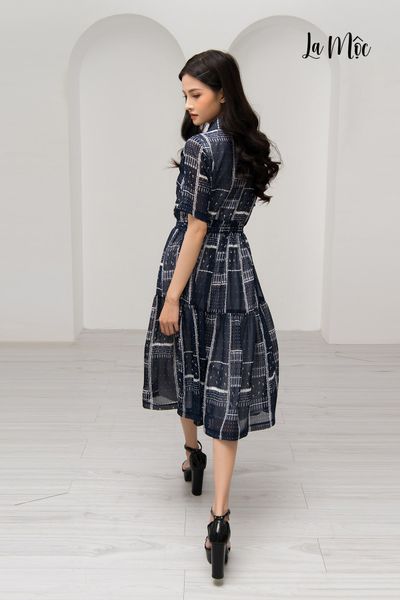 ĐẦM XÒE MAXIVIC HOA TIẾT SỌC VUÔNG, CỔ TRỤ