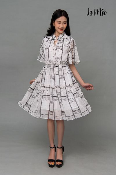 ĐẦM DÁNG XÒE BABYDOLL LA MỘC, CỔ TRỤ CỘT DÂY