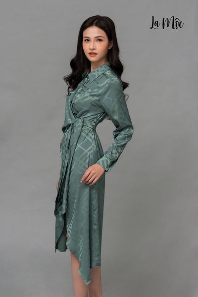 ĐẦM SƠ MI MAXIVIC XANH HOẠ TIẾT GẤM