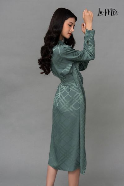 ĐẦM SƠ MI MAXIVIC XANH HOẠ TIẾT GẤM