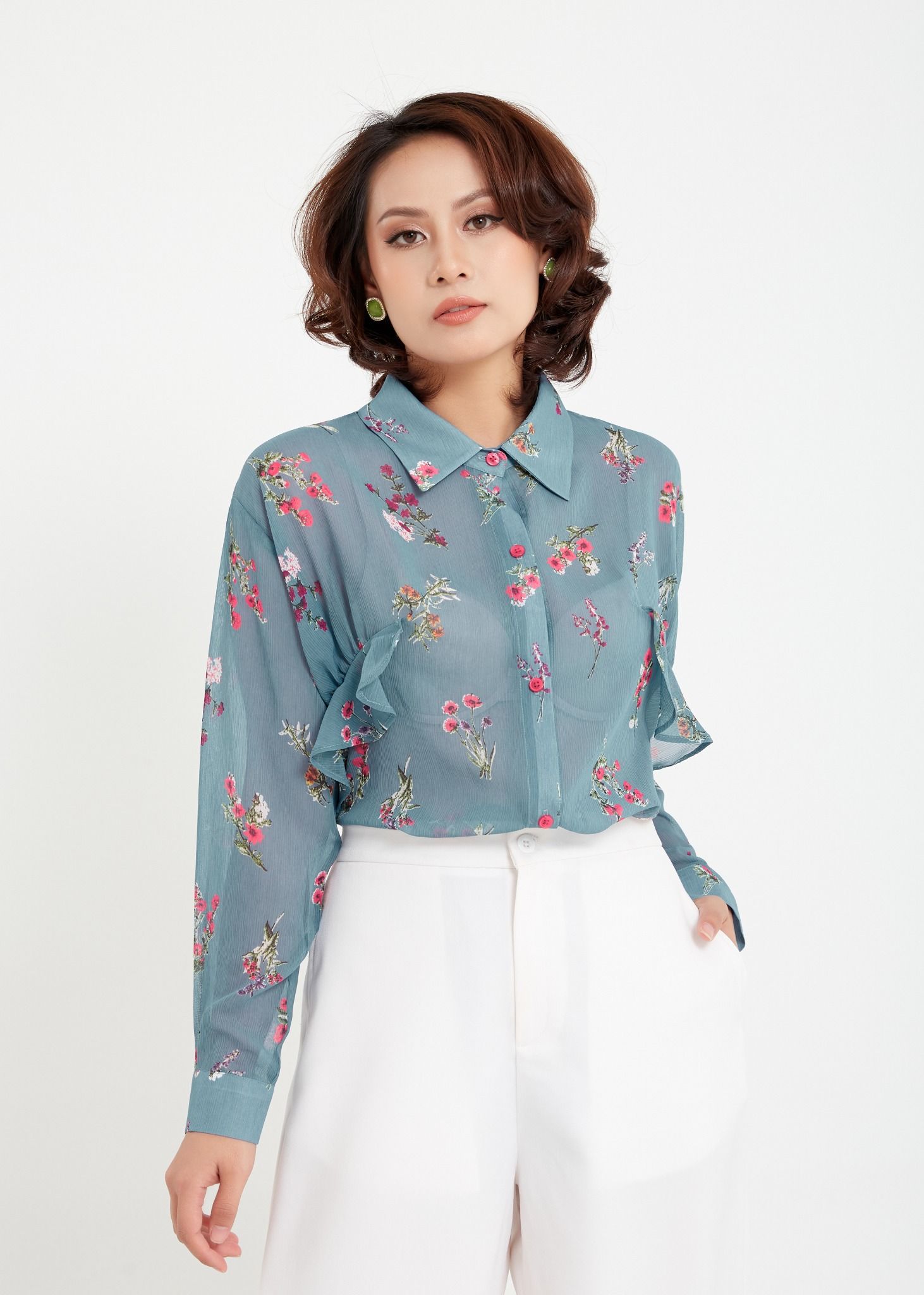 Áo Sơ Mi Cổ Tàu Bèo V Cổ Thương Hiệu NK  Fashion NKSM2304001