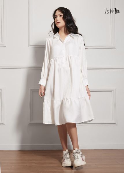 ĐẦM BABY DOLL MÀU KEM Maxivic, SATIN LỤA KOREA, TAY DÀI