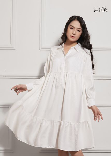 ĐẦM BABY DOLL MÀU KEM Maxivic, SATIN LỤA KOREA, TAY DÀI