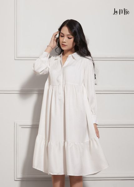 ĐẦM BABY DOLL MÀU KEM Maxivic, SATIN LỤA KOREA, TAY DÀI