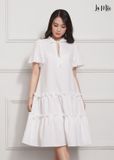 ĐẦM BABY DOLL TRẮNG LA MỘC, LỤA CREP KOREA, TAY LOE, TÙNG XÒE NHÚN BÈO, GIẤU BỤNG