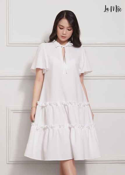 ĐẦM BABY DOLL TRẮNG Maxivic, LỤA CREP KOREA, TAY LOE, TÙNG XÒE NHÚN BÈO, GIẤU BỤNG