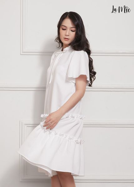 ĐẦM BABY DOLL TRẮNG Maxivic, LỤA CREP KOREA, TAY LOE, TÙNG XÒE NHÚN BÈO, GIẤU BỤNG