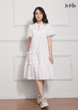 ĐẦM BABY DOLL TRẮNG LA MỘC, LỤA CREP KOREA, TAY LOE, TÙNG XÒE NHÚN BÈO, GIẤU BỤNG
