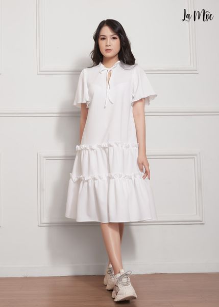 ĐẦM BABY DOLL TRẮNG Maxivic, LỤA CREP KOREA, TAY LOE, TÙNG XÒE NHÚN BÈO, GIẤU BỤNG