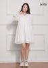 ĐẦM BABY DOLL TRẮNG LA MỘC, LỤA CREP KOREA KẾT HỢP CHIFFON, TAY DÀI, CỔ BÈO, TÙNG XÒE GIẤU BỤNG