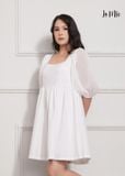 ĐẦM BABY DOLL TRẮNG LA MỘC, LỤA CREP KOREA, TAY LỬNG, TÙNG NHÚN GIẤU BỤNG