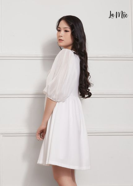 ĐẦM BABY DOLL TRẮNG Maxivic, LỤA CREP KOREA, TAY LỬNG, TÙNG NHÚN GIẤU BỤNG