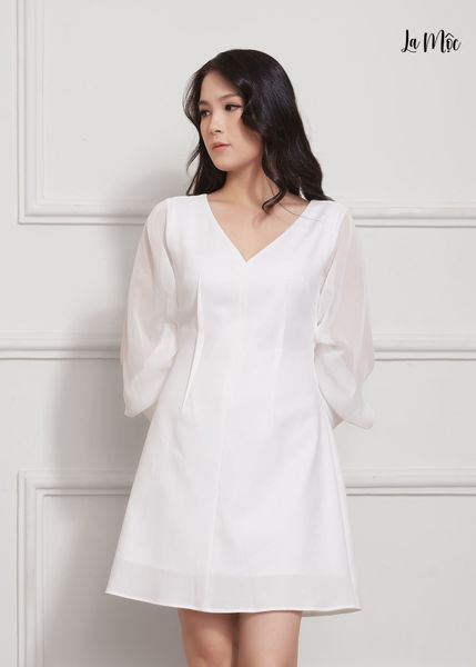 ĐẦM ÔM MAXIVIC, LỤA CREP KOREA KẾT HỢP CHIFFON, CỔ TIM, TAY NHÚN, CHÍT BEN NGƯỢC
