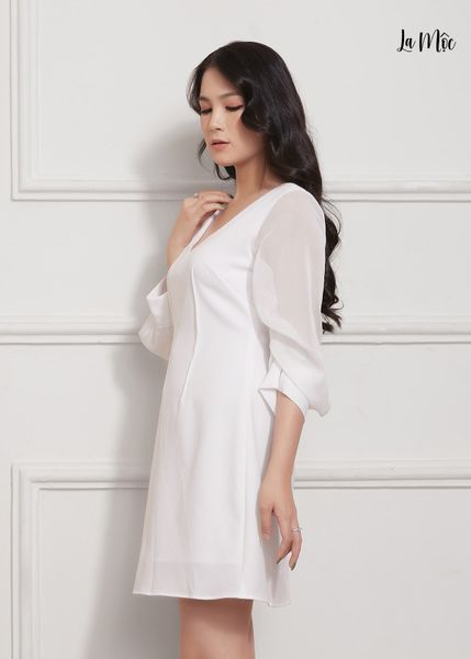 ĐẦM ÔM MAXIVIC, LỤA CREP KOREA KẾT HỢP CHIFFON, CỔ TIM, TAY NHÚN, CHÍT BEN NGƯỢC
