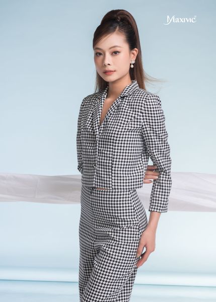 SET VEST CROPTOP GINGHAM TRẮNG ĐEN