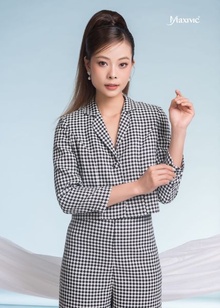 SET VEST CROPTOP GINGHAM TRẮNG ĐEN