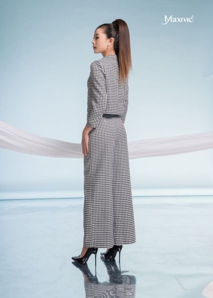 SET VEST CROPTOP GINGHAM TRẮNG ĐEN