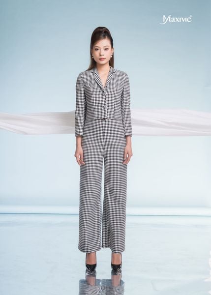 SET VEST CROPTOP GINGHAM TRẮNG ĐEN