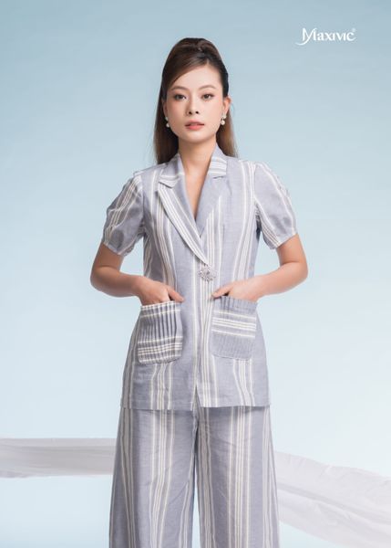 ÁO VEST LINEN BỐ SỌC XANH MAXIVIC