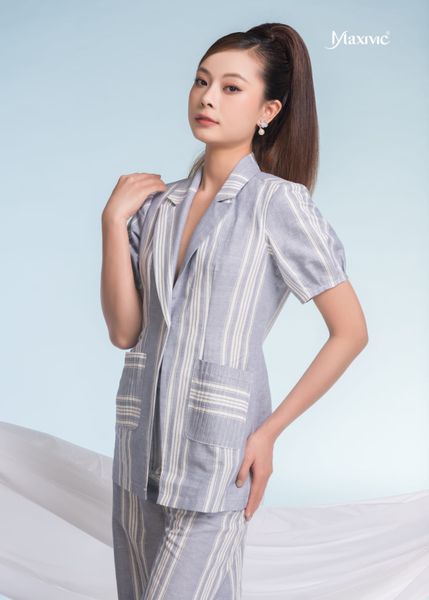 SET VEST LINEN BỐ SỌC XANH MAXIVIC