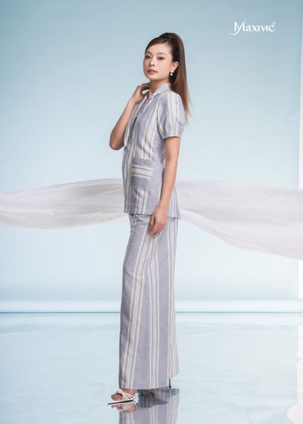 SET VEST LINEN BỐ SỌC XANH MAXIVIC