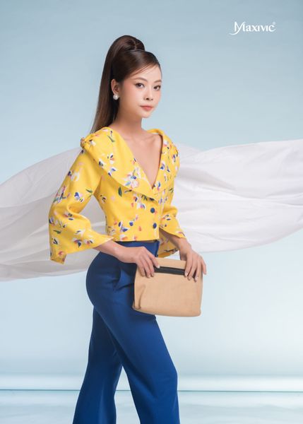 SET VEST CROPTOP ÁO LINEN BỐ VÀNG HOA QUẦN ỐNG LOE XANH KIM CƯƠNG CO GIÃN 4 CHIỀU