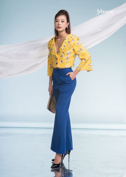 SET VEST CROPTOP ÁO LINEN BỐ VÀNG HOA QUẦN ỐNG LOE XANH KIM CƯƠNG CO GIÃN 4 CHIỀU