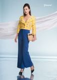 SET VEST CROPTOP ÁO LINEN BỐ VÀNG HOA QUẦN ỐNG LOE XANH KIM CƯƠNG CO GIÃN 4 CHIỀU