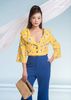 SET VEST CROPTOP ÁO LINEN BỐ VÀNG HOA QUẦN ỐNG LOE XANH KIM CƯƠNG CO GIÃN 4 CHIỀU