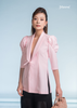 SET VEST ÁO CREP HỒNG TAY PHỒNG QUẦN ỐNG SUÔNG ĐEN LỤA CREP CÁCH ĐIỆU PHẦN GỐI PHỐI ORGANZA