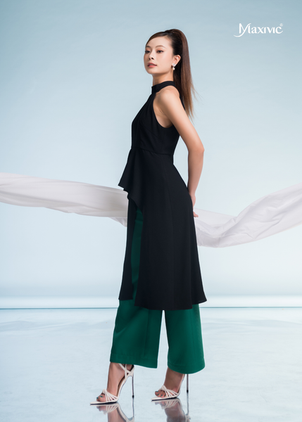 SET ĐẦM YẾM ĐEN QUẦN XANH KIM CƯƠNG PHOM SUÔNG CO GIÃN 4 CHIỀU