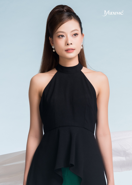 SET ĐẦM YẾM ĐEN QUẦN XANH KIM CƯƠNG PHOM SUÔNG CO GIÃN 4 CHIỀU