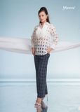 SET ÁO ORGANZA TRẮNG Ô VUÔNG QUẦN COTTON LỤA CARO XANH XÁM