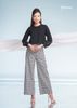 SET ÁO ĐEN TAY VÂY CÁ - QUẦN LƯNG LIỀN CARO TRẮNG ĐEN