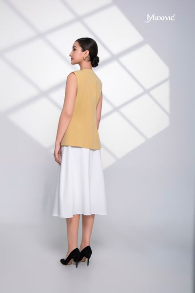 Áo vest cotton lụa vàng vạt xéo Maxivic