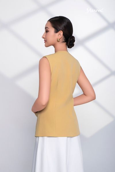 Áo vest cotton lụa vàng vạt xéo Maxivic