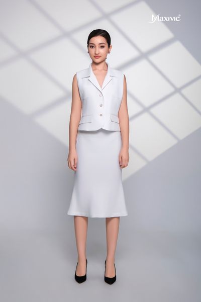 Áo vest cotton lụa trắng 4 túi Maxivic