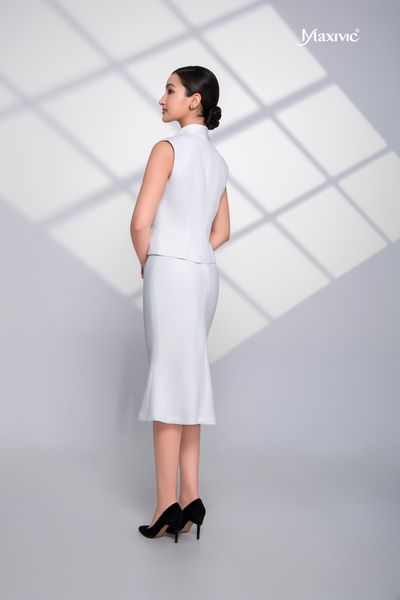 Áo vest cotton lụa trắng 4 túi Maxivic